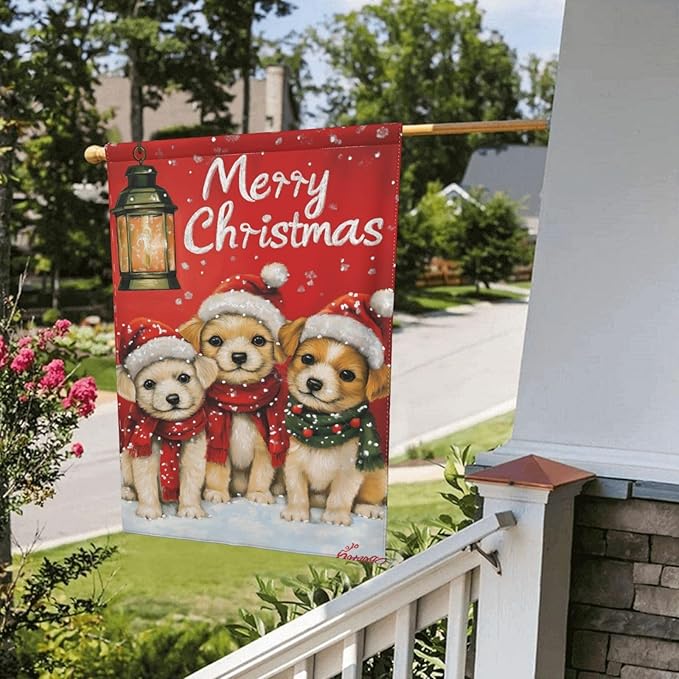 Christmas Dogs Garden Flag 12x18 In Double Sided Yard Flags Lawn Sign Decor No Flagstand