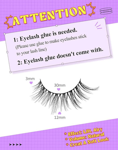 Onlyall Natural Lashes Natural Eyelashes Wispy Lashes Fake Eyelashes C Curl Lashes 12mm False Lashes 7 Pairs D30