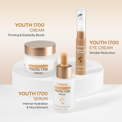 Youth 1700 Essential Trio Set, Vietnamese Ginseng Anti-Aging Skin Care Kit with Serum, Eye Cream & Moisturizer for Wrinkle Care & Firm, Radiant Skin, For All Skin Types