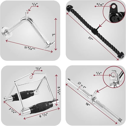 Yes4All Tricep Press Down Cable Machine Attachment Set, LAT Pulldown Attachment, Cable Machine Accessories for Home Gym