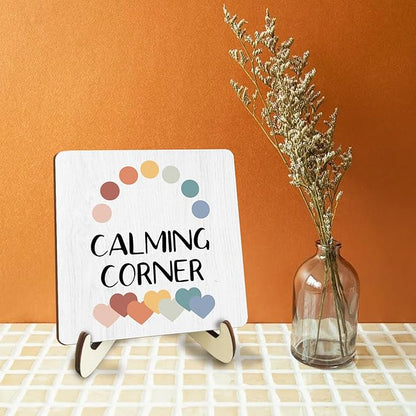 Decorative Desk Decor Motivational Calming Corner Affirmations Counselor Office Decor Plaque with Wooden Stand Inspirational Wood Sign for Homeschool Classroom Reading Calm Corner Table Bookshelf