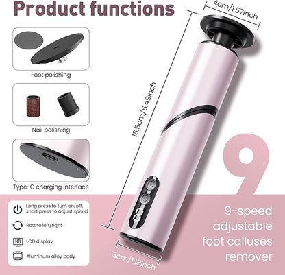 Electric Foot Callus Remover,2 in1 Rechargeable Callus Remover for Feet,9-Speed Wireless Electric Foot File Nail Grinder,Foot Scrubber Pedicure Tools for Dead Skin Dry Cracked Feet(Pink Fold)
