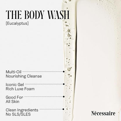 Nécessaire The Body Duo (Eucalyptus) Skincare Gift Set For Women + Men - The Body Wash 16.9oz + The Body Lotion 15.2oz. Multi-Oil Shower Gel Cleanser + Multi-Peptide Body Moisturizer. Non-Comedogenic.