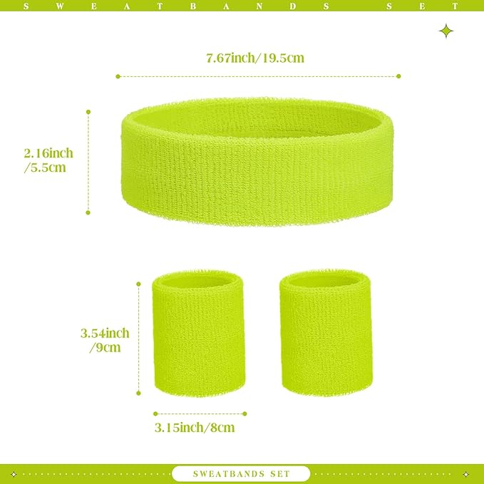 WILLBOND 3 Pcs Sweatbands Set 80s 90s Neon Sports Headband Tennis Striped Sweat Band Sports Competitions Games for Men Women Party Supplies
