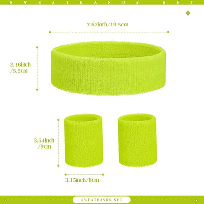 WILLBOND 3 Pcs Sweatbands Set 80s 90s Neon Sports Headband Tennis Striped Sweat Band Sports Competitions Games for Men Women Party Supplies