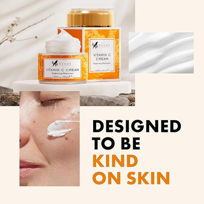 Eclat Skincare Vitamin C Moisturizer for Face with Hyaluronic Acid & Squalane - Face Brightening Cream - Anti Aging, Firming & Hydrating Vitamin C Cream for All Skin Tone 50 ml