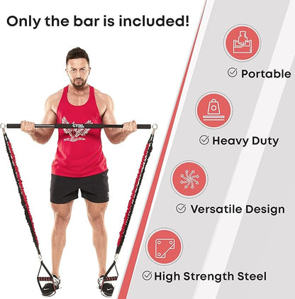 Resistance Band Bar for Fitness - Workout for Exercise, Squat, Biceps, Triceps, Shoulders, Back - Adjustable 3 Parts for Resistance Bands - Durable Portable Steel Pilates Bar
