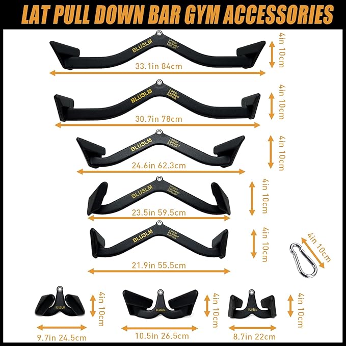 Lat Pull Down Bar T bar Row Attachment, V Bar Tricep Lat Pulldown Attachments, Back Strength Training Bar for Home Gym Exercise Cable Machine Attachments