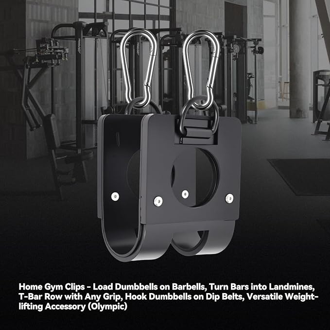 Home Gym Clips : Load Dumbbells on Barbells, Turn Bars into Landmines, T-Bar Row with Any Grip, Hook Dumbbells on Dip Belts, Versatile Weightlifting Accessory