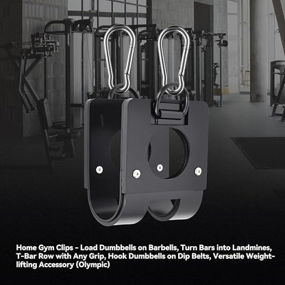 Home Gym Clips : Load Dumbbells on Barbells, Turn Bars into Landmines, T-Bar Row with Any Grip, Hook Dumbbells on Dip Belts, Versatile Weightlifting Accessory