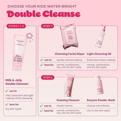 The Face Shop Rice Water Bright Double Foaming Cleanser, 2-in-1 Milky and Jelly Texture, Gentle Face Wash for Hydrating & Moisturizing, Makeup Remover, Korean Skin Care, Vegan, 6.4 fl. oz.