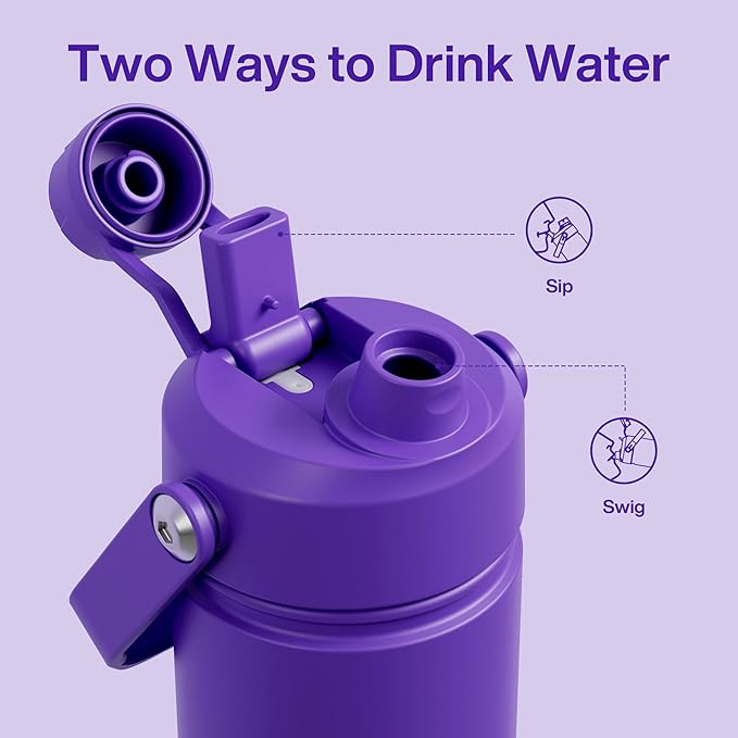 Insulated Water Bottle with Straw - Encool Stainless Steel Water Bottle, Leak-Proof, BPA-Free, Double Wall Vacuum Keeps Cold for 24 Hours for Sports, Travel, School (18 oz, Violet)
