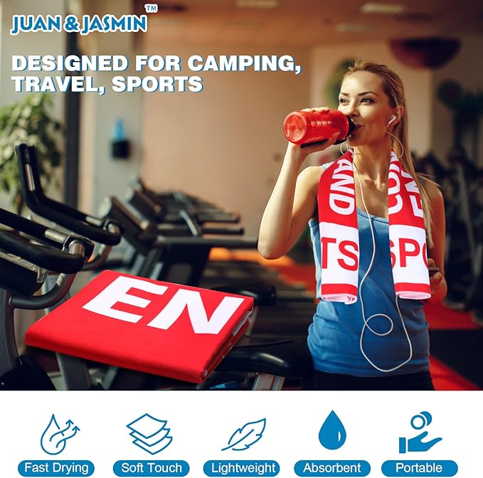 JUAN & JASMIN Microfiber Gym Towels Soft for Exercise Fitness, Sports, Workout, ODR Men & Women Quick-Drying Towels (Red)