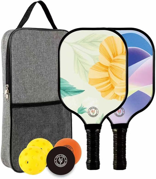 HOLYKING Pickleball Paddles Set, Fiberglass Pickle Ball Racket of 2, 2 Paddles, 2 Balls, 2 Bouncy Balls and Carry Bag, Lightweight Rackets for Women and Men