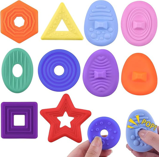 10 Pcs Sensory Fidget Toys Worry Stones for Kids Teens Adults Calming, Pop Fidgets Toy for Anxiety and Stress Silent Fidget Toys for Classroom Student Prizes