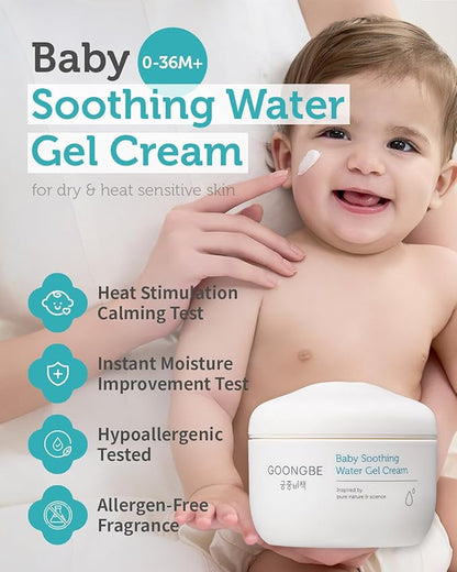 GOONGBE Sun Lotion SPF 40 & Baby Soothing Water Gel Cream - Zinc Oxide Mineral Sunscreen & Cooling Moisturizer - Korean Skincare for Babies Kids - Hypoallergenic Formula, 2.82oz & 3.38oz