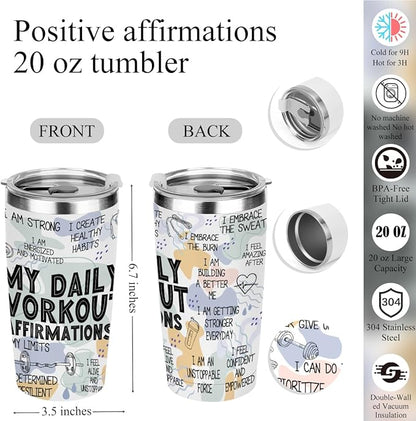 Daily Affirmations for Women Workout Encouragement Mental Health Inspirational Gifts for Women Coworker Boss Birthday Friendship Christmas, Office 6PCS 20oz Tumbler Makeup Bag Ballpoint Pen Notebook