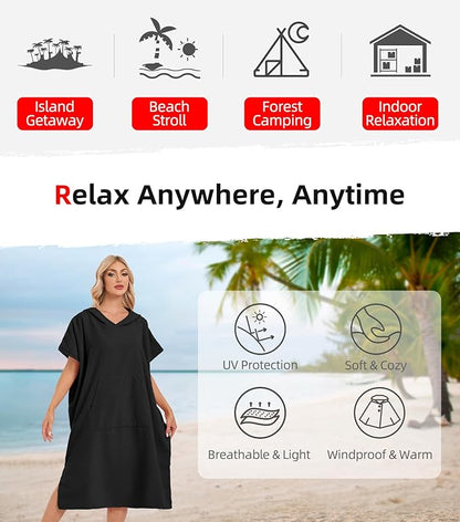 Abahub Surf Poncho Men & Women Towel Poncho Adult with Hood, Thick Quick Dry Changing Poncho Towel, Microfiber Wearable Cover Up for Surfing Beach Swim - Absorbent Changing Towel L (Black)