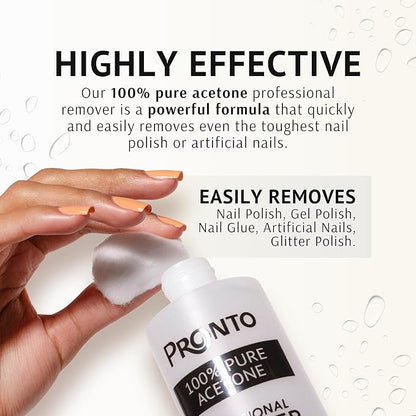 Pronto 8 Oz 100% Pure Acetone Nail Polish Remover and Cuticle Oil, Pure Acetone for All Nail Polish Types including Gel, Acrylic & Sculptured Nails, Gel Nail Polish Remover and Nail Repair, Duo Pack