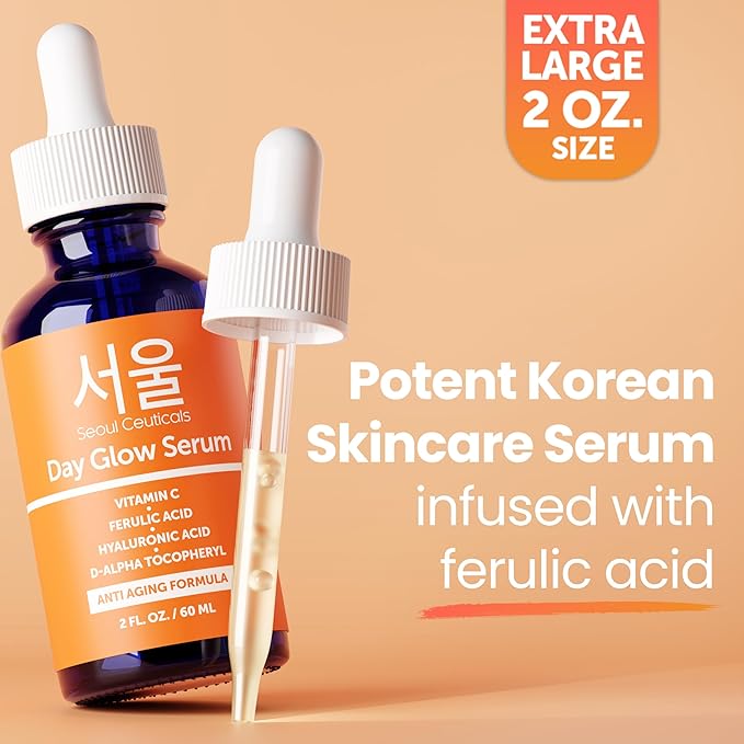 SeoulCeuticals Large 2oz Korean 20% Vitamin C Hyaluronic Acid Serum + CE Ferulic Acid - Potent Anti Aging, Anti Wrinkle K Beauty