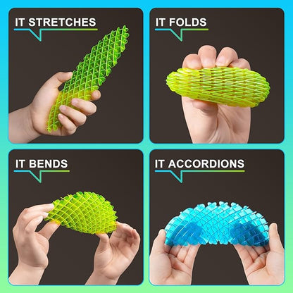 Fidget Worm Toy - Fidget Toys Adults | Sensory Toys for Kids with Autism & ADHD | Fidgets for Kids & Teens | Calming Tools for Stress | 2-Pack Quiet Fidget Toys for Desk & Classroom (Green+Blue,Small)