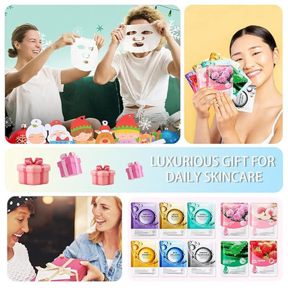 Kaely 10 Pack Variety Sheet Masks, Spa Party Face Masks for Kids Teens Women Men Skincare Set, Girls Night Facial Masks Skin Care, Moisturize Soothe for All Skin Types, Christmas Gifts, Set02