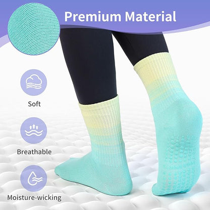 Non-Slip Pilates Socks with Grips for Women 5 Pairs Cute Yoga Socks Grippy for Yoga Barre Ballet