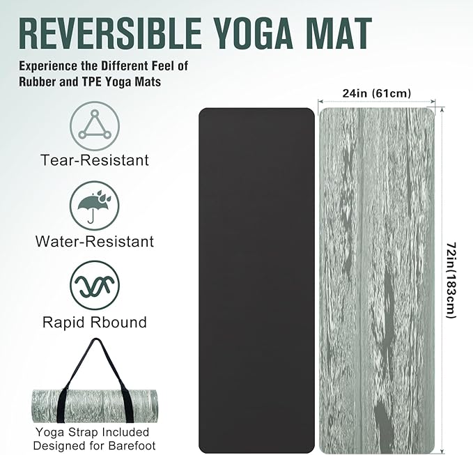 UMINEUX Extra Thick Yoga Mat, 2/5 Inch (10MM), Natural Rubber and TPE Non Slip Yoga Mats with Strap for Women Men, Eco Friendly Exercise Mat for Yoga, Pilates and Home Workout