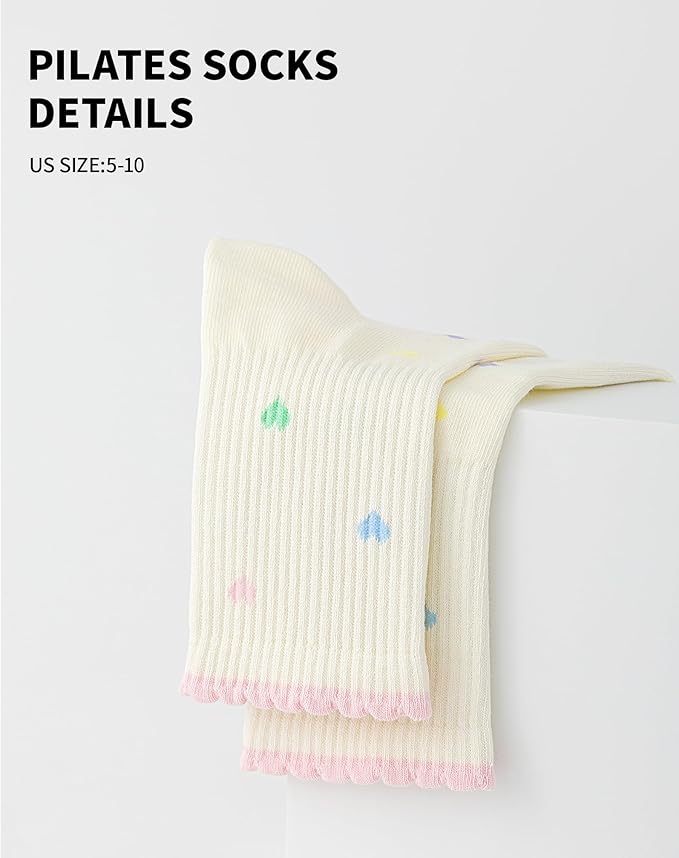 Yawlsow Pilates Grip Socks for Women Yoga Grippy Socks Cute Barre Non Skid Athletic Crew Sticky Sock Workout Hospital