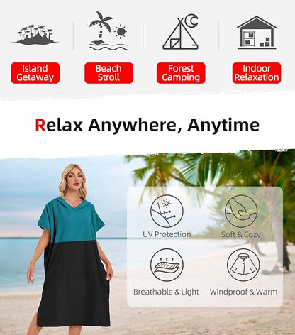 Abahub Surf Poncho Men & Women Towel Poncho Adult with Hood, Thick Quick Dry Changing Poncho Towel, Microfiber Wearable Cover Up for Surfing Beach Swim - Absorbent Changing Towel L (Dark Green/Black)