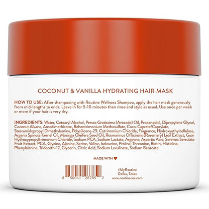 Routine Wellness Deep Conditioning Hair Mask for Dry Damaged Hair - Hydrating, Moisturizing Repair Treatment - Promotes Volume - Coconut & Vanilla 8oz