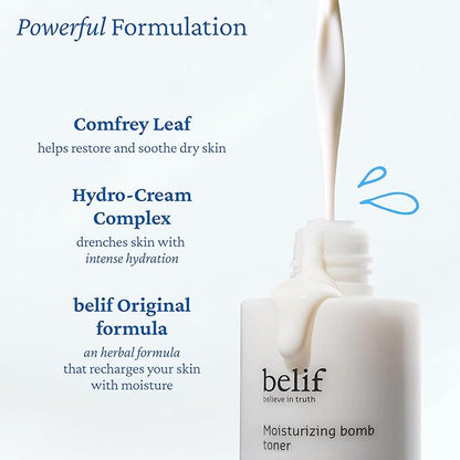 belif Moisturizing Bomb Hydrating Toner - Ceramide Milky Texture, Strengthens Skin Barrier, Soothing & Repair Serum Essence, Ultra-Hydrating 2-in-1 Toner & Moisturizer, Korean Skincare, 5.07 Fl Oz