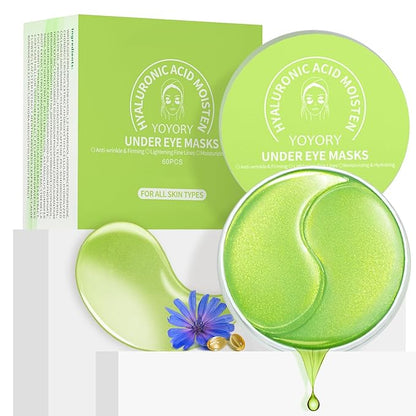 Under Eye Patches Masks - for Eye Bags with Collagen and Hyaluronic Acid, Dark Circles,and Fine Lines, Fade Wrinkles Treatment for Women and Men - 60 Pcs Green
