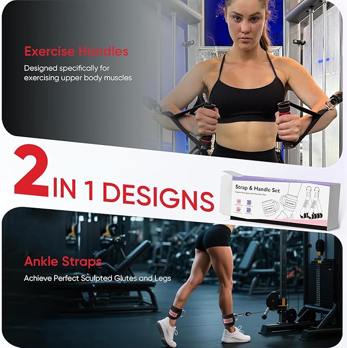 FitBeast Ankle Straps for Cable Machines Women, Glute Kickback Ankle Strap Set with Gym Handles for Cables & Ankle Cable Straps for Workout - Gym Attachments for Cable Machine