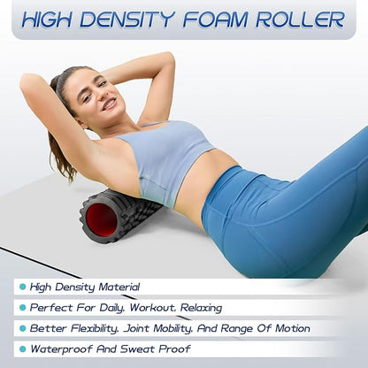 Foam Roller High Density Foam Roller Set for Deep Tissue Muscle Massage, 18" Trigger Point Fitness Exercise Massage Roller, Self-Myofascial Release for Whole Body (Black)