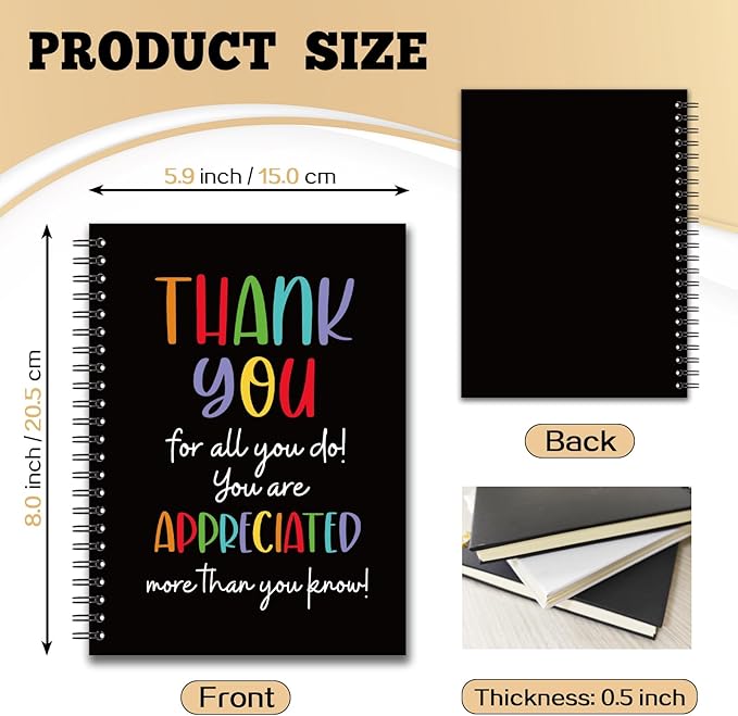 YAZMEEN Thank You Blank Spiral Notebook（160 Pages） Thank You for All You Do Hardcover Sketchbook Encouragement Notebook Journal Funny Appreciation Gift for Employee Coworker Teacher Team Member Boss