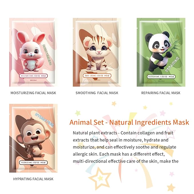 10PCS Animal Face Masks Skincare Face Masks Spa Masks - Natural Ingredients Moisturizing and Protecting Delicate Skin for Winter