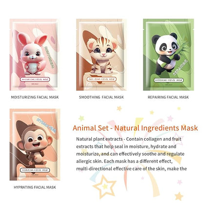 10PCS Animal Face Masks Skincare Face Masks Spa Masks - Natural Ingredients Moisturizing and Protecting Delicate Skin for Winter