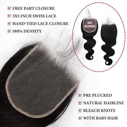 5x5 Hd Lace Closure Human Hair 20 Inch Body Wave 5x5 Closure 12A Grade Hd Transparent Lace Frontal Closure Pre Plucked Natural Black
