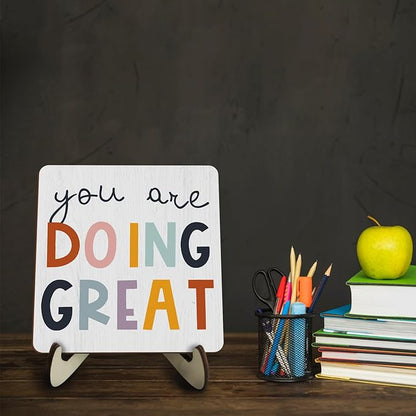 Decorative Desk Decor Motivational You Are Doing Great Affirmations Nursery Decor Plaque with Wooden Stand Inspirational Wood Sign for Office Homeschool Classroom Reading Corner Table Bookshelf