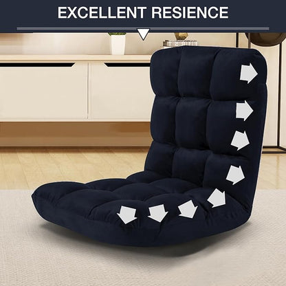 FLOGUOR Indoor 5-Position Adjustable Floor Chair with Back Support Folding Padded Gaming Sofa Chair, Lounge Chair for Adults Video Gaming, Perfect for Meditation, Reading QL050-BK