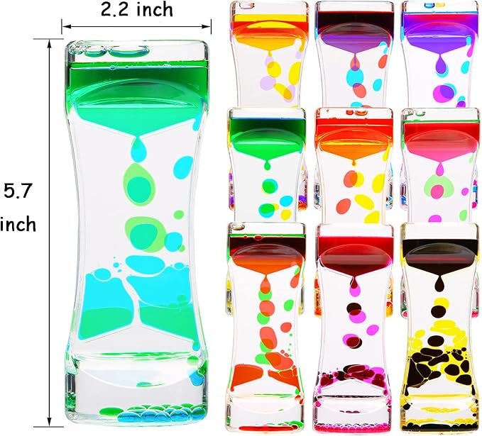 CAILINK Liquid Motion Bubbler Timer,10 Pack Liquid Bubbler Relaxing Motion Timer Fidget Calming Toys,Sensory Play for Adults and Kid Stress Management,Colorful Hourglass Desk Decor
