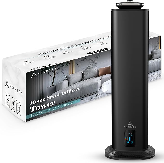 Tower Home Scent Diffuser, Covers 3500 Sq Ft, Essential Oil Diffuser for Home, Office & Spa, Waterless Aromatherapy Diffuser, Bluetooth, Quiet, Scheduled Timer, Black (Oil Sold Separately)