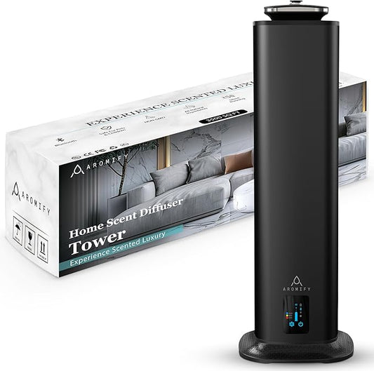 Tower Home Scent Diffuser, Covers 3500 Sq Ft, Essential Oil Diffuser for Home, Office & Spa, Waterless Aromatherapy Diffuser, Bluetooth, Quiet, Scheduled Timer, Black (Oil Sold Separately)