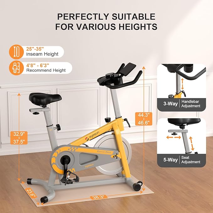 Exercise Bikes for Home,Indoor Cycling Bike with Adjustable Friction,Brake Pad Resistance Silent Belt Drive,330lbs Weight Capacity &Upgraded Version Seat for Home Cardio&Weight Loss