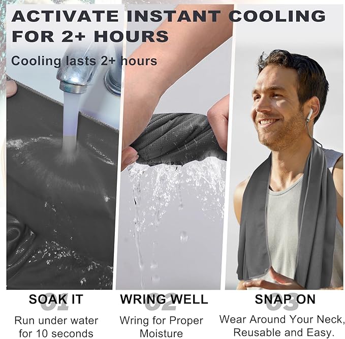 Cooling Towel 43.3" x 15.7" - Ice Sweat Towel for Neck & Face - Quick Cool Down Wrap for Summer Heat, Gym, Running, Golf, Yoga & Sports