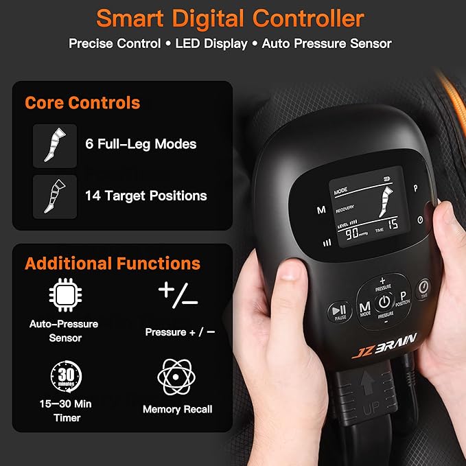 Air Compression Leg Recovery Boots : Dual-Power Sequential Compression System Device with Smart Pressure Sensor - 6 Modes & 14 Positions Foot and Leg Massage for Athletes & Gym (Large)