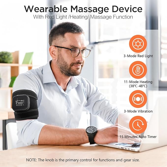 Arm Heating Pad with Heat & Vibration & Red Light, Cordless Elbow Heating Pad with 31IN Detachable Extension Strap,Wireless Arm Massager with Heat for Elbow Hand Knees Leg Ankles Wrists, Velcro