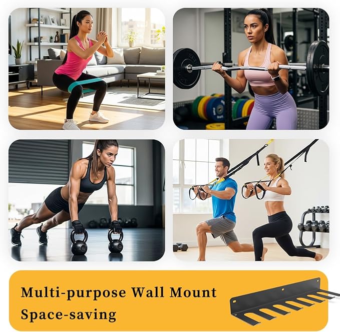 Multi-Purpose Gym Equipment Storage Rack, Wall-Mounted Heavy Dudy Home Gym Accessory Storage Rank for Resistance Bands, Barbells, Lifting Belts, 8 Prongs