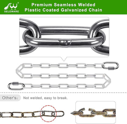 SELEWARE 2 Pcs 60" Hanging Swing Chain with 4 Carabiners, 1000LB Capacity Plastic Coated Hanging Chains, Hammock Hardware Kit for Swing, Hanging Chair, Punching Bags, Indoor Outdoor Gym (White)